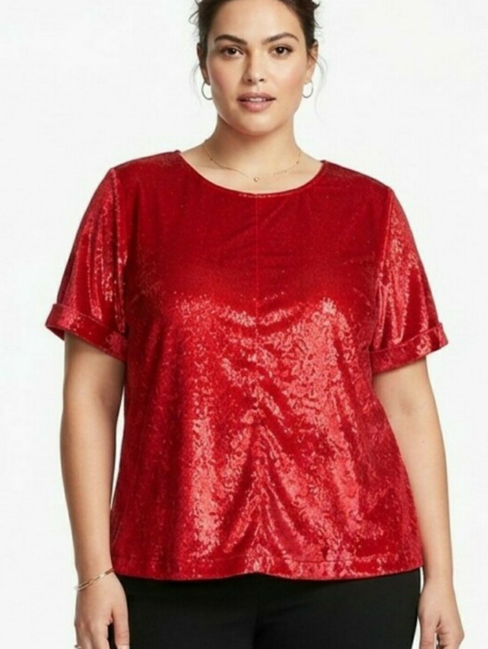 Lane Bryant Sparkly Red Velvet Short Sleeve Top Blouse Size 24